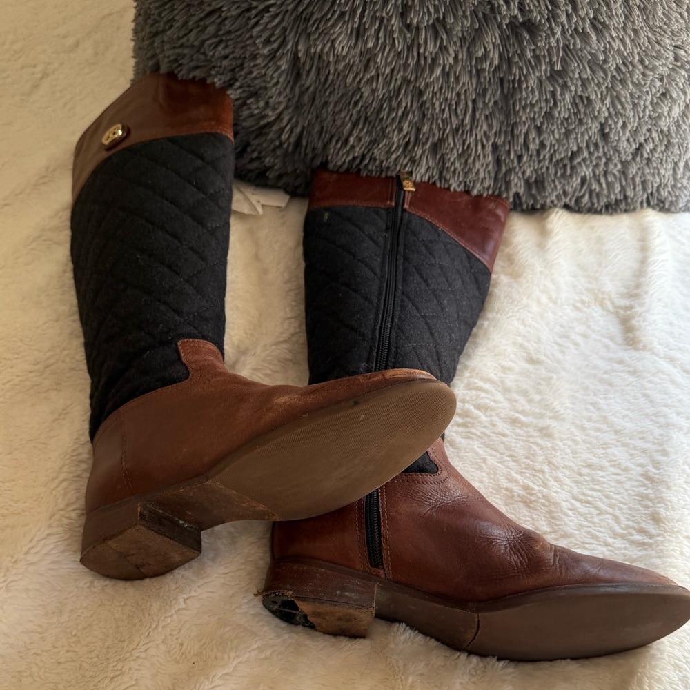 Tory Burch Quilted Black and Brown Leather Boots - Picture 9 of 12